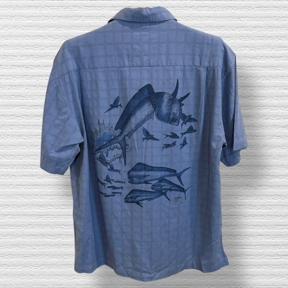 Guy Harvey Aftco Blue Water Fishing Shirt Size Small Button Up
